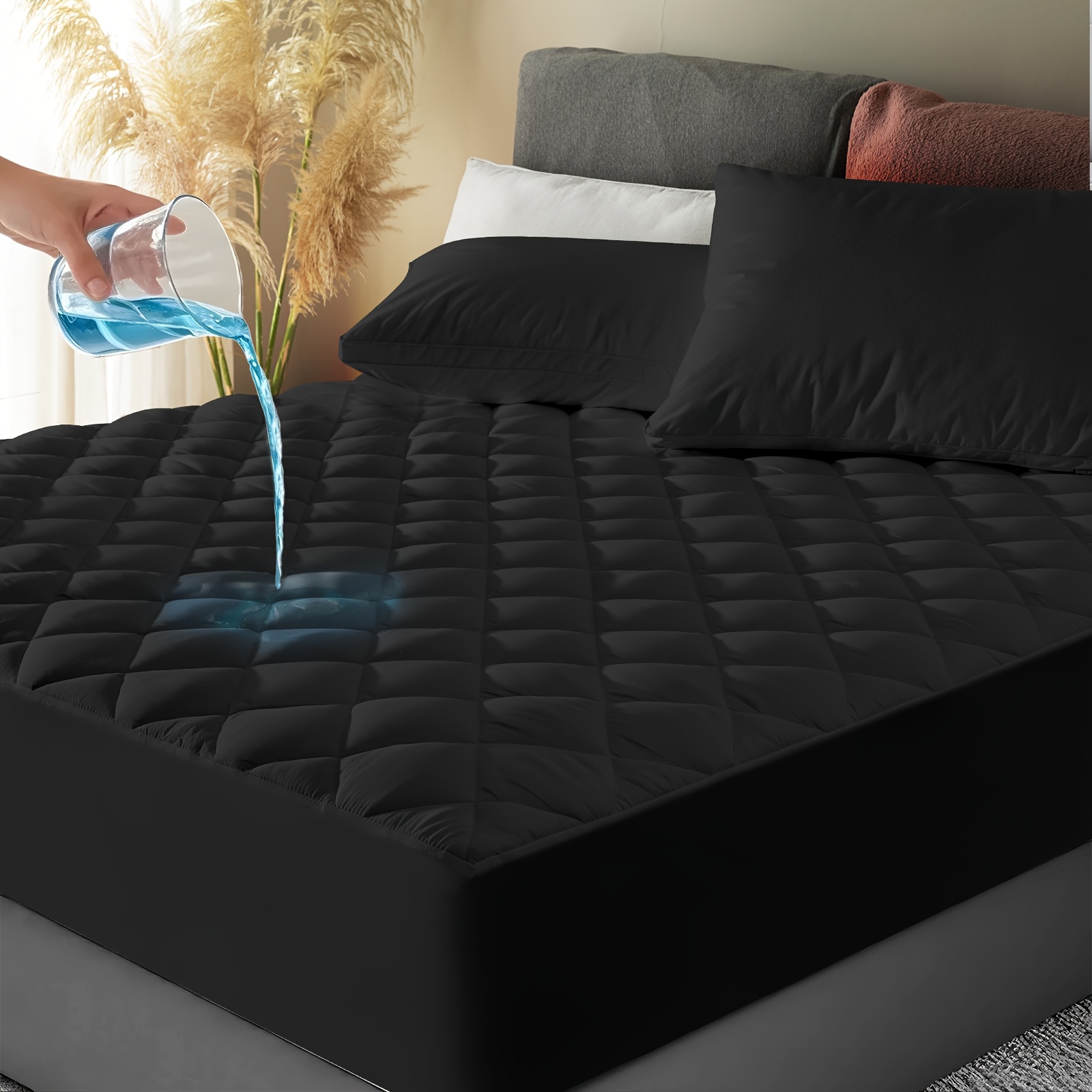 TEMU Meway 1pc Soft & Comfortable Waterproof Thickened Mattress Protector, Cooling Bedspreads, Layered Fitted Sheet With Solid Color Bedding Design, Ideal For Bedroom, And Hotel Mattress Protection