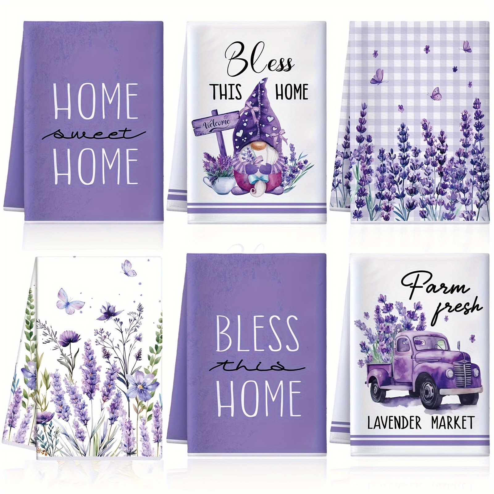 

2pcs Lavender Kitchen Towels - Purple & White Themed, 100% Polyester Hand Towels With Lavender & Designs - Ideal For Home , Lavender Enthusiasts