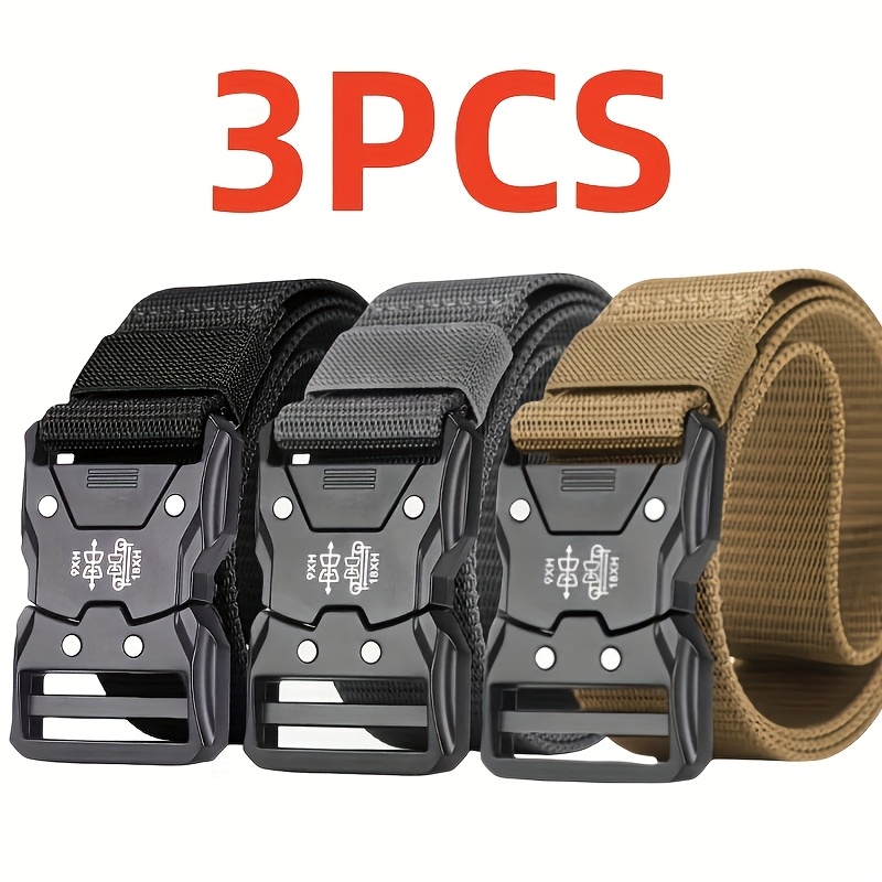TEMU 3 stuks Unisex Automatische Gesp Riem met Snelle Ontgrendeling - Automatische Sluiting Riem Geschikt voor Outdoor, Gym, Casual Kleding - Unisex