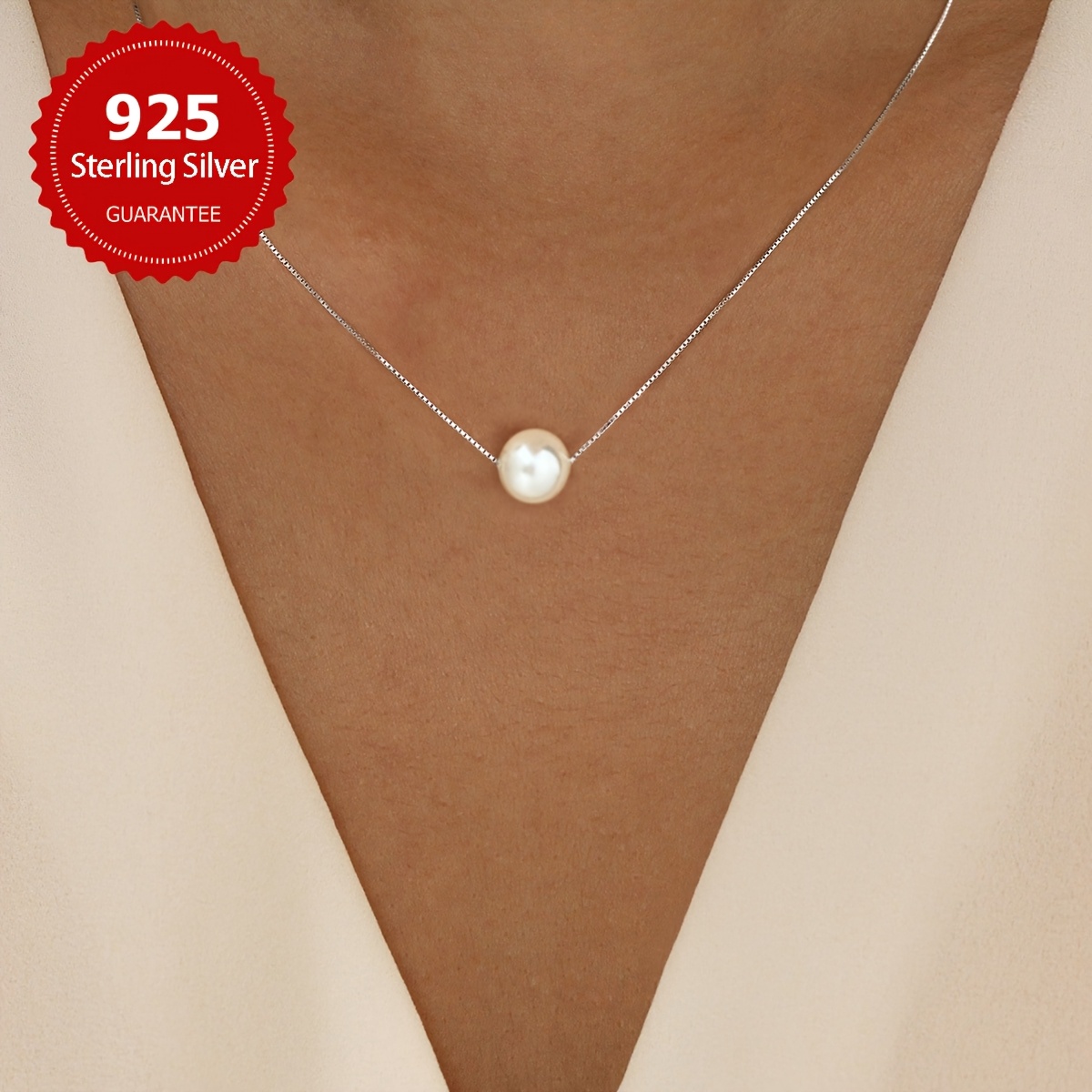 

Elegant S925 Sterling Silver Necklace With 6/8/10mm Pearl Pendant, Hypoallergenic Golden-tone Chain - Minimalist Jewelry Gift For Women On Valentine's Day, Necklace For Couples