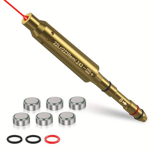 universal 22lr 223rem 243 17 177 laser bore sight precision calibration muzzle mount design on durable brass surface low power laser 5mw 6 batteries 5 o rings