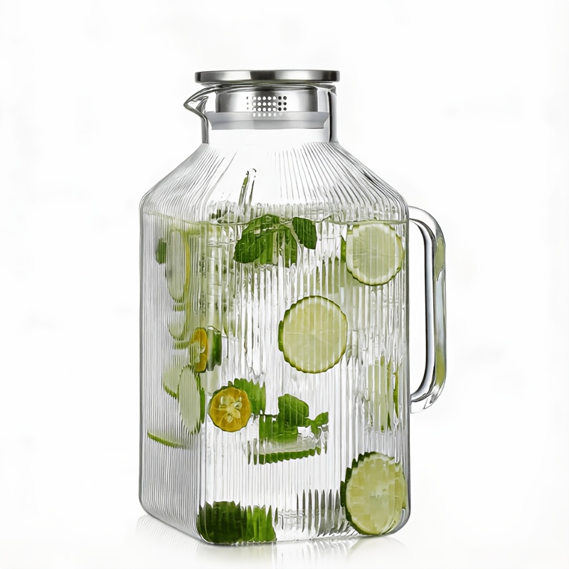 TEMU 1 Pack 1 Gallon Thickened Square Glass Pitcher With Lid, Borosilicate Water Pitchers For Fridge, Borosilicate Glass Carafe For Hot/cold Brew