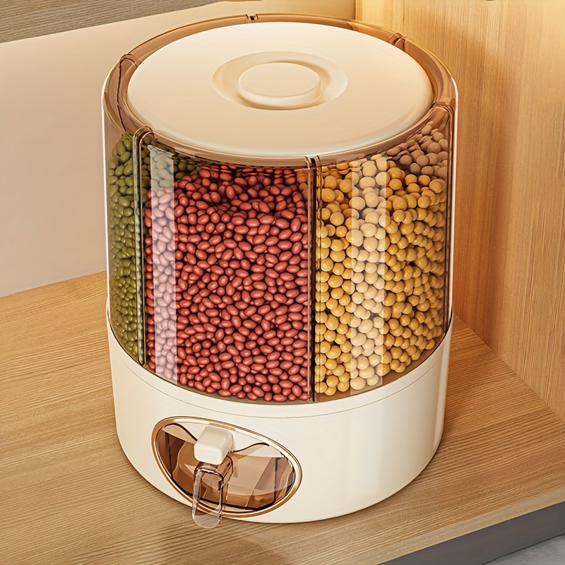 1pc large capacity plastic grain storage container rotary loading rice dispenser with insect and moisture multi functional kitchen organizer for cereal and kitchen storage solution sleek storage design insectproof storage details 5
