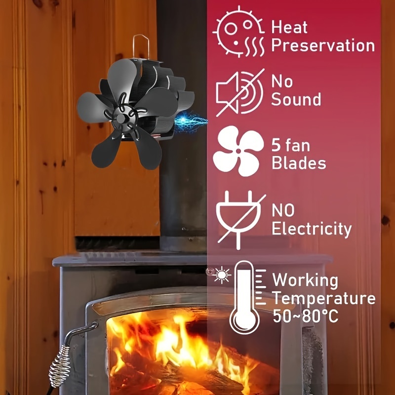 magnetic 5 blade wood stove fan heat powered silent chimney pipe fan for   firewood gas heating   thanksgiving halloween christmas gifts wood stove accessories details 3