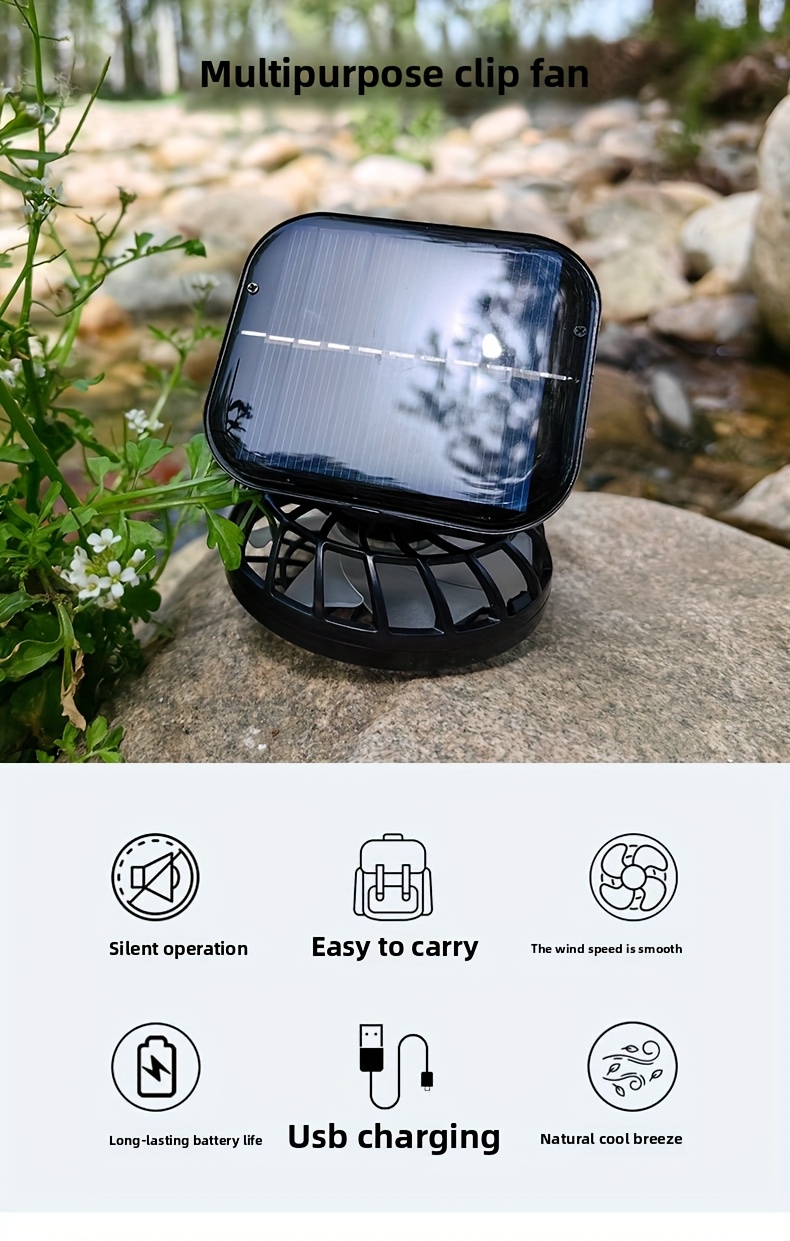 2025 New Solar Clip Fan | Solar And USB Dual Power Supply. Three-Speed Adjustment. Multi-Position Clamping (Brim/Collar/Waist). Ultra-Light And Quiet, Portable for Cooling And Heatstroke Prevention. Wearable Fan Suitable for All Outdoor Sports Enthu