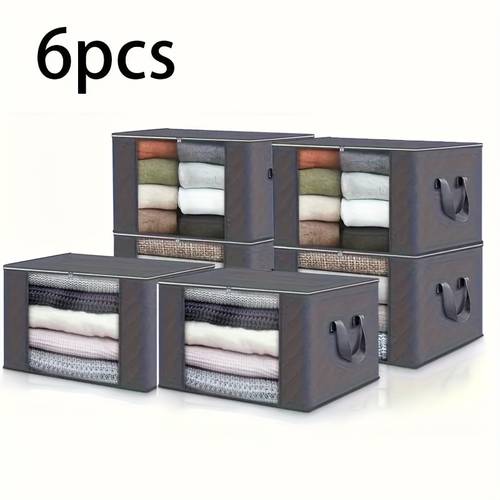 3 6 pack large capacity foldable fabric storage bags collapsible storage for clothes blankets and towels ideal for bedroom closet dorm spa and wardrobe organization neutral design textured stripe pattern garment storage bags under bed