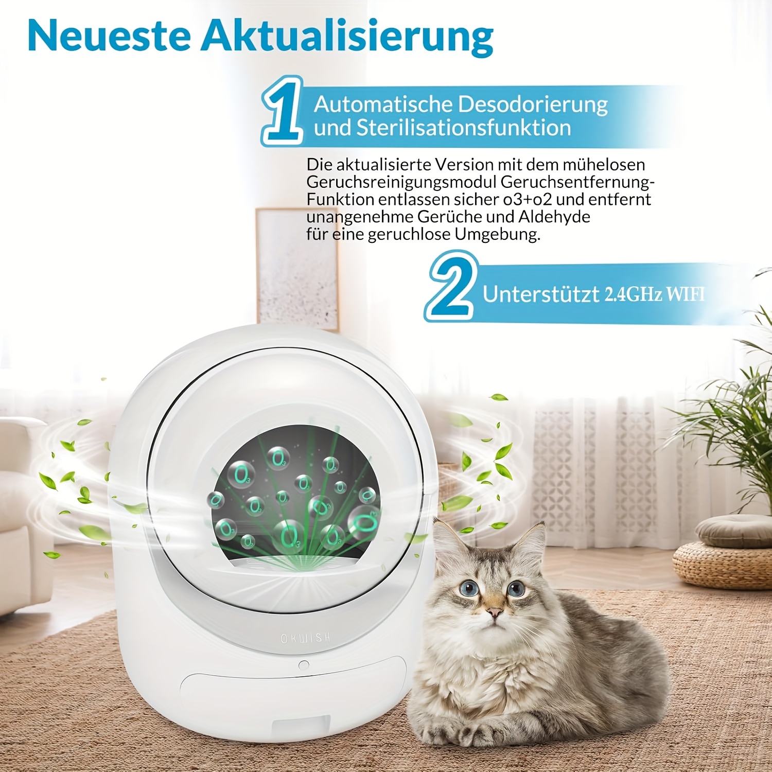 TEMU de arena auto-limpiable para gatos, de arena automática para gatos con control de APP, eliminación de olores y protección de seguridad para varios gatos, con bolsas de basura, sin batería