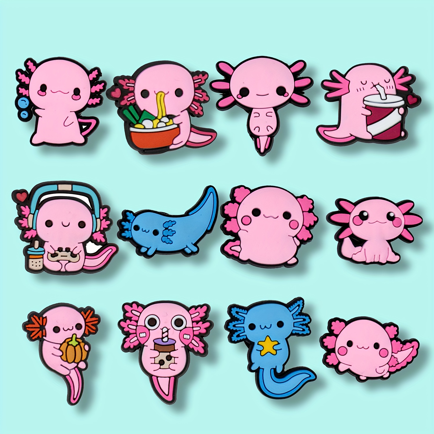 

12pcs Cute Salamander Cartoon Shoe Charms Set - Pvc Soft Decorations For Boots & Sneakers, Perfect Gift Idea