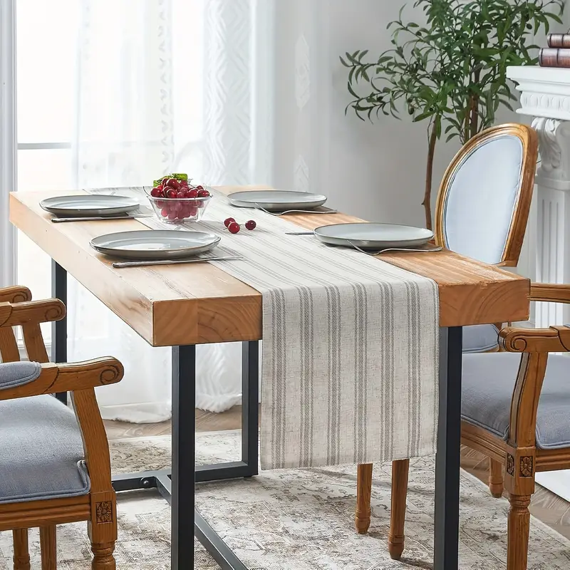1pc beige grau gestreifter leinen tischläufer nordische