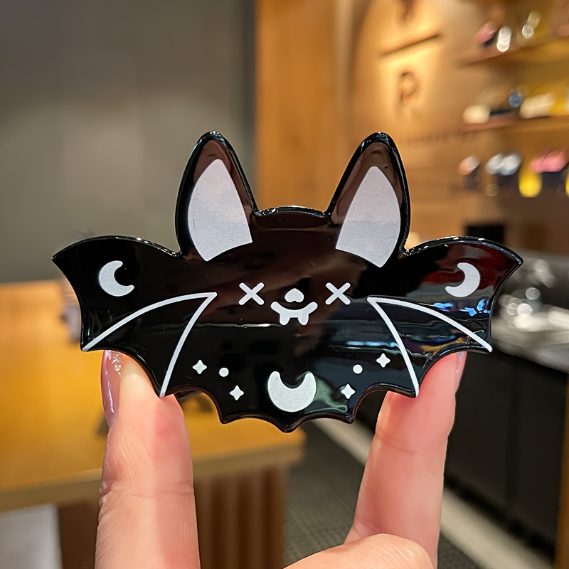 TEMU 1pc Cute Bat Shaped Hair Clip – Acrylic Cartoon Animal Ponytail Holder With Moon & , Halloween, Parties & Casual Wear, Party Hair Clip | Cartoon | Hair Accessory