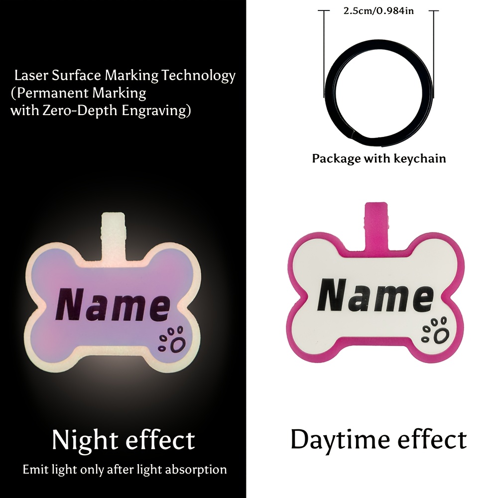 TEMU Custom Engraved Bone-shaped Dog Tag -the-dark Dog Tag Luminous Dog Tag Pet Tag Silent Ear Protection Silicone Anti-loss