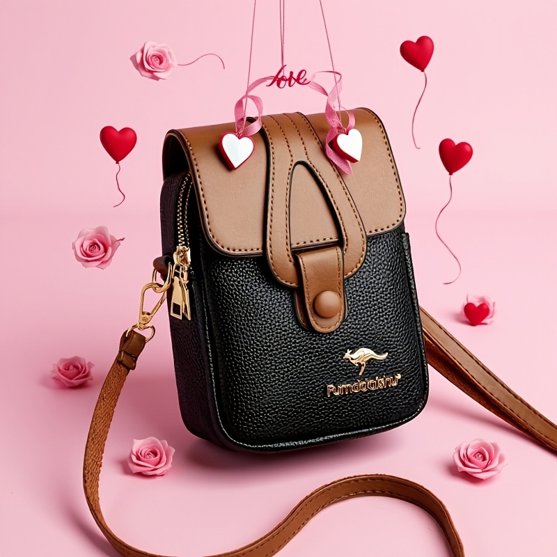 Sac bandoulière tendance pour femmes à blocs de couleurs : Adorné de détails kangourou exquis, fabriqué en haute qualité avec une fermeture magnétique à rabat, doté d