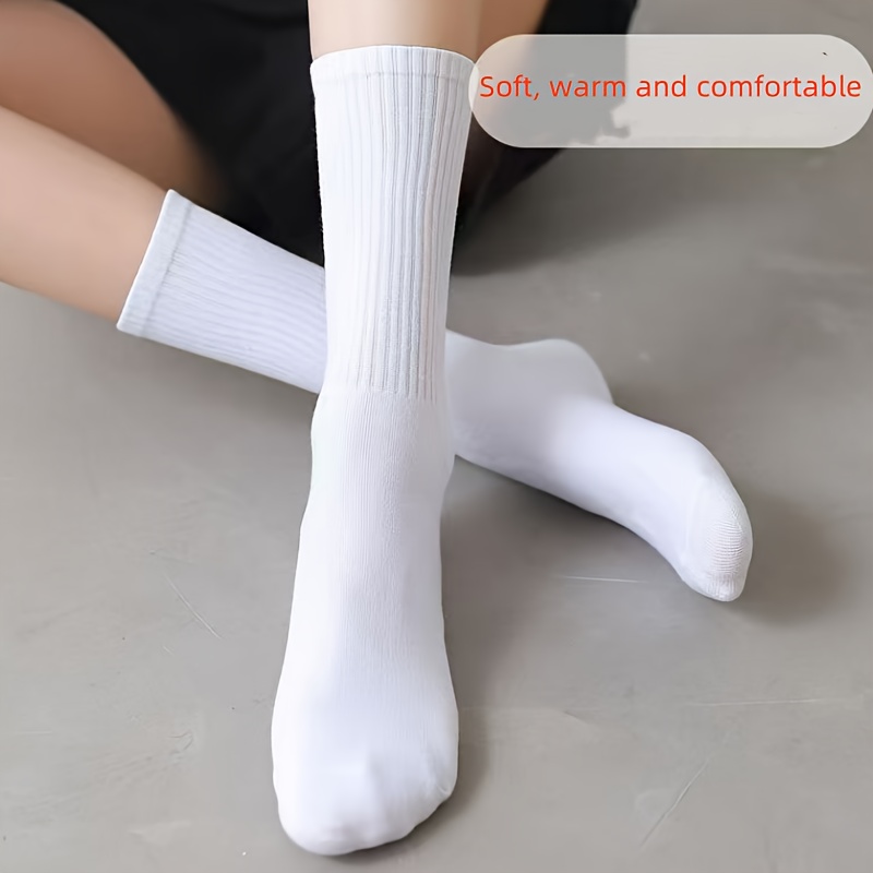 

5/10pcs Cozy Long Crew Socks For Fall & Winter - Soft, Warm, And Comfortable Polyester , Casual Outdoor Activities, Solid Color, Machine Washable, Cute Socks