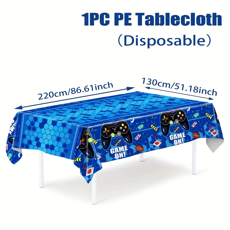 TEMU 1pc, Video Game Party Tablecloth, 130*220cm, Game Console Blue Disposable Plastic Tablecover, Happy Birthday Party Decoration, Baby Shower Party