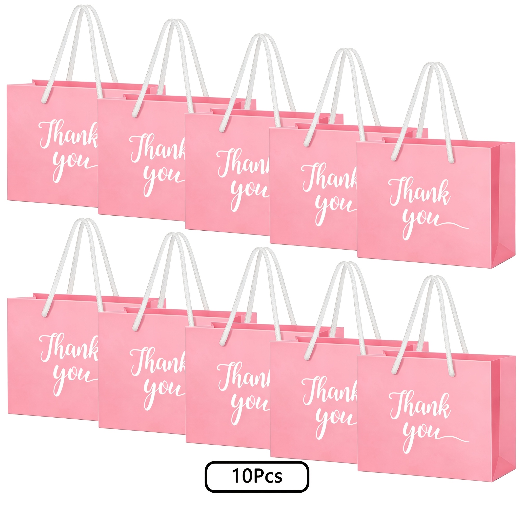 TEMU Gift For Her/him 10pcs Thank You Pink Paper Bags With Handles, Solid Color Gift Bags, Compact Portable Shopping Bags, Suitable For Boutiques,