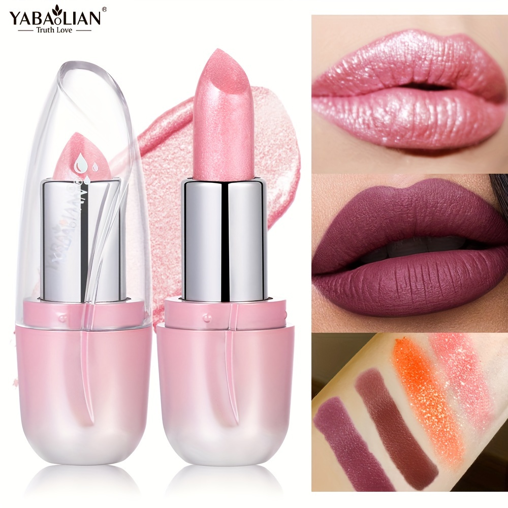 

Yabaolian Pearlescent Matte Lipstick Long Lasting Waterproof Glitter Lipstick Shimmer Pearlescent Shiny Metallic Pink Lipstick Women's Mother's Day Gift