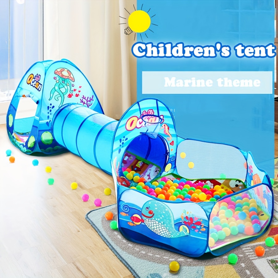 

3-piece Kids' Playset: Inflatable Pool, Tunnel & Themed Tent - Perfect For Boys & Girls, Indoor/outdoor Fun With Storage Bag, Ideal For Ages 3+