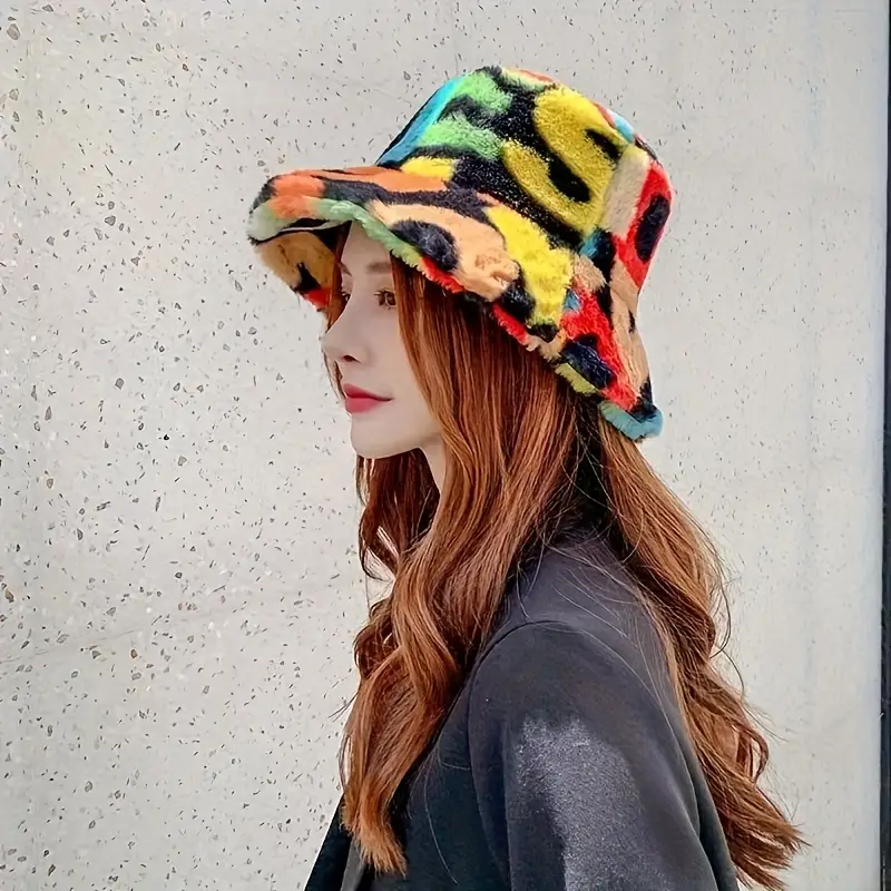 1pc womens plush bucket hat with ear flaps stylish letter print adjustable strap warm winter hat for outdoor activities gift christmas hat Product details 0