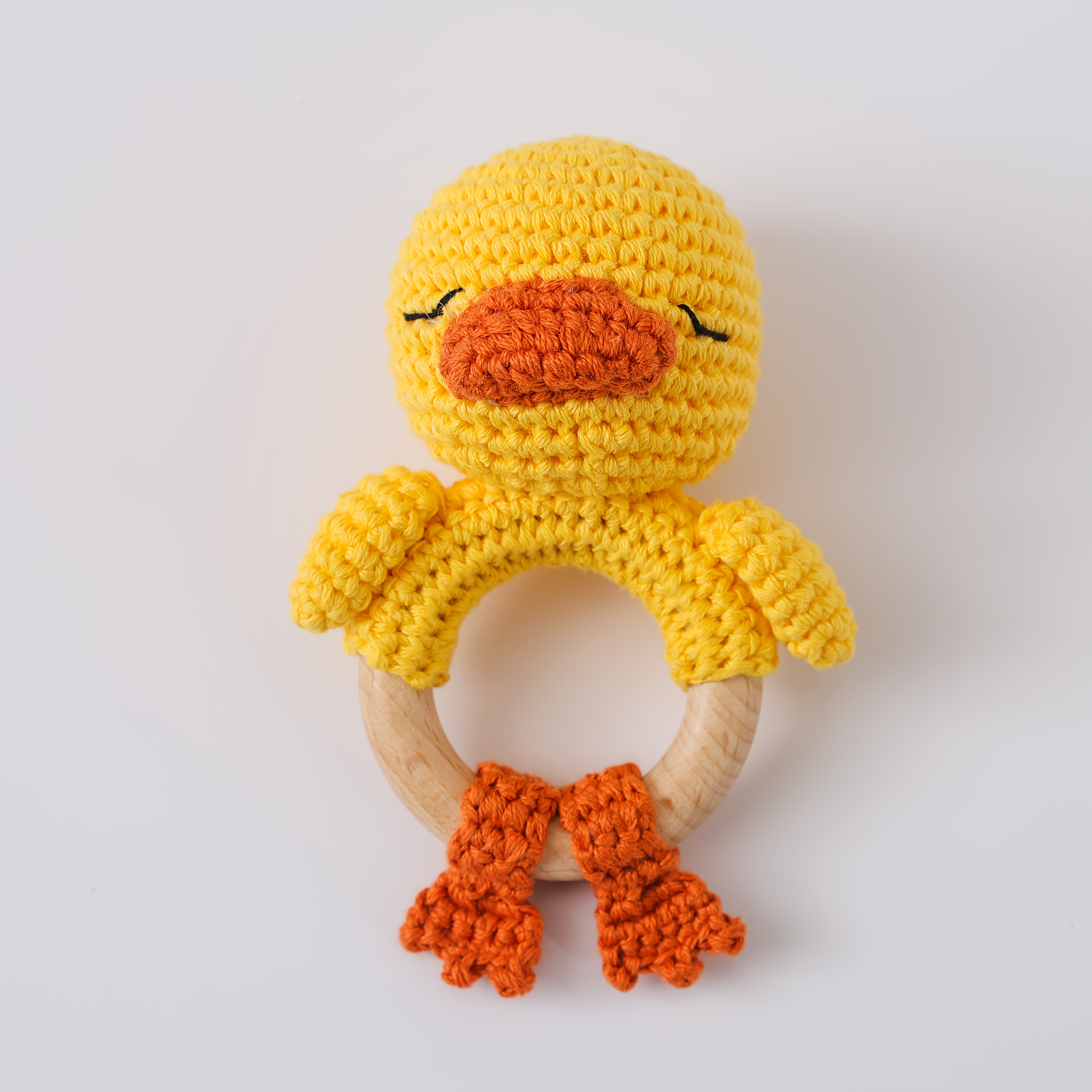 Hand-Knitted Duck Rattle with Built-In Bell