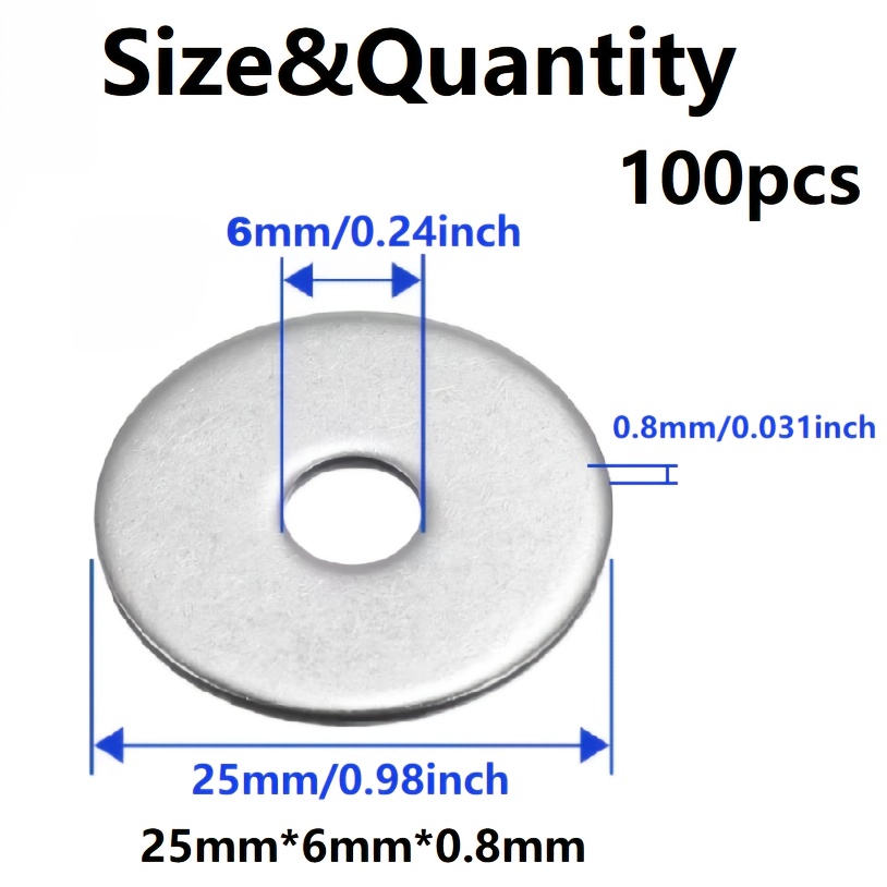 TEMU 100/50pcs Fender Washers, Enlarged Thickened Galvanized Washers, Thickened Flat Metal Washers, Durable For Diy Crafts, Garden Decor & Outdoor
