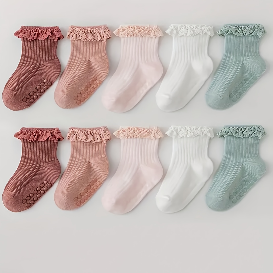 Image of 10 Pairs Of Sweet Cute Non-slip Mid-tube Socks, Suitable For Socks And Summer With Glue Non-slip Floor Socks, Fabric Breathable Polyester