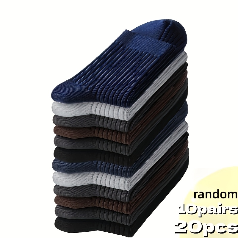 Random 20pcs (10 Pairs)/10pcs (5 Pairs) Men's Breathable Sports Socks, Fashionable Letter Print High-elasticity Outdoor Running Socks, Striped Anti-slip Heel