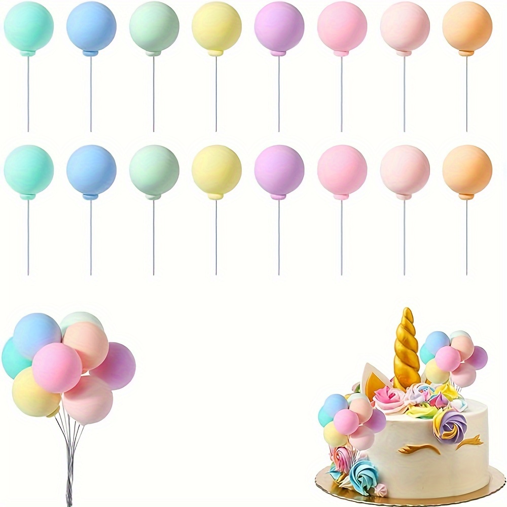 

16pcs Plastic Balloon Cake Toppers - Food-safe Colorful Round Ball Decorations For Wedding, Birthday & Party Cupcake Diy Inserts