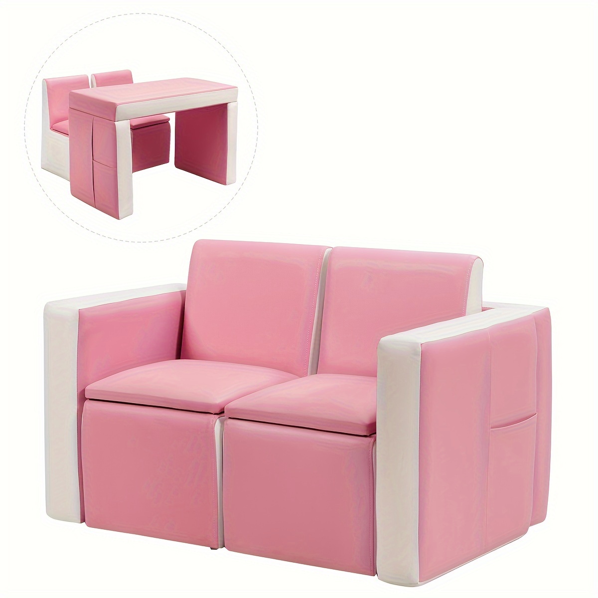 

1 Set Table Chair Set, Multi-functional Kids Sofa, 2 Seat Couch, Furniture W/storage Box