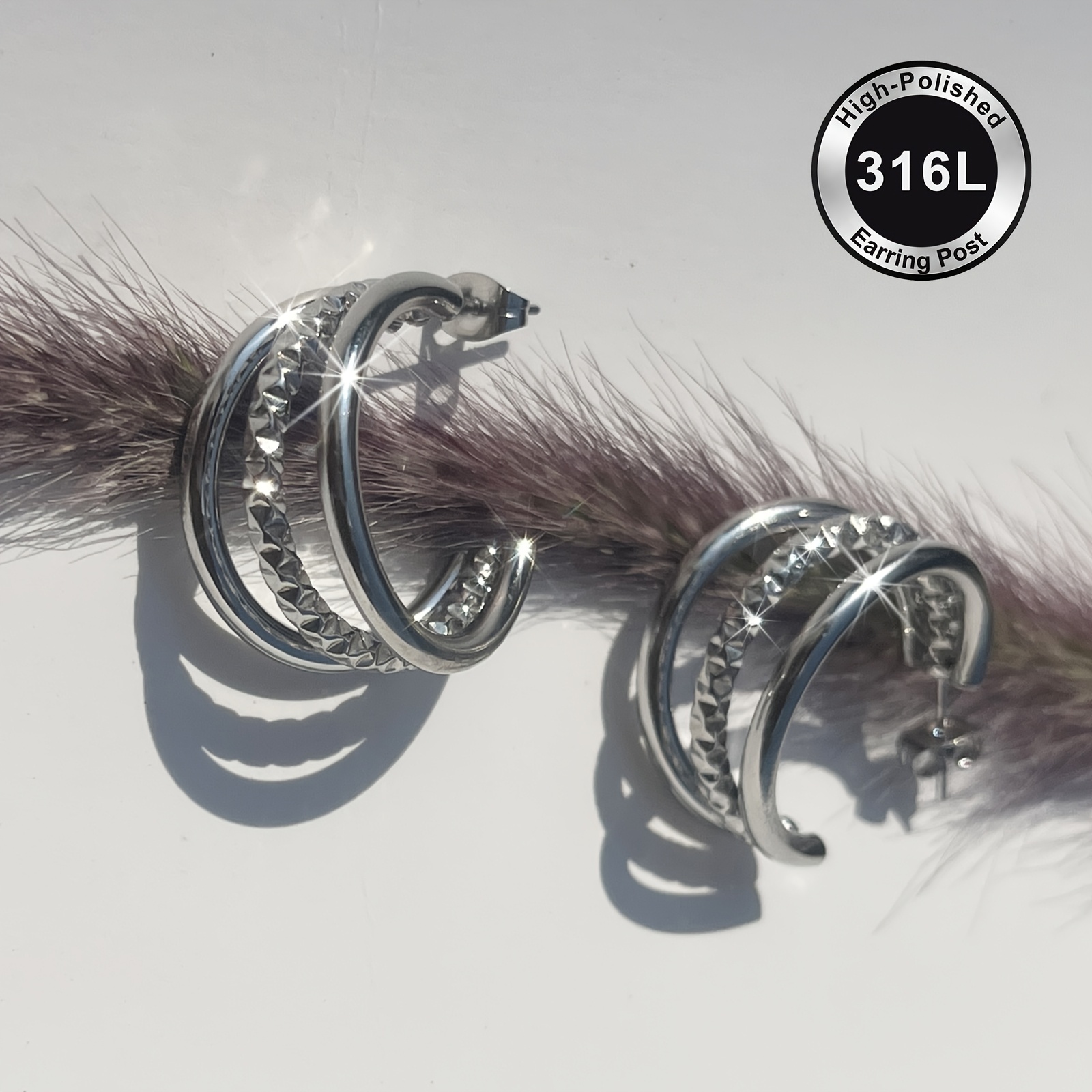 Women's High-Polished Stainless Steel Hoop Earrings