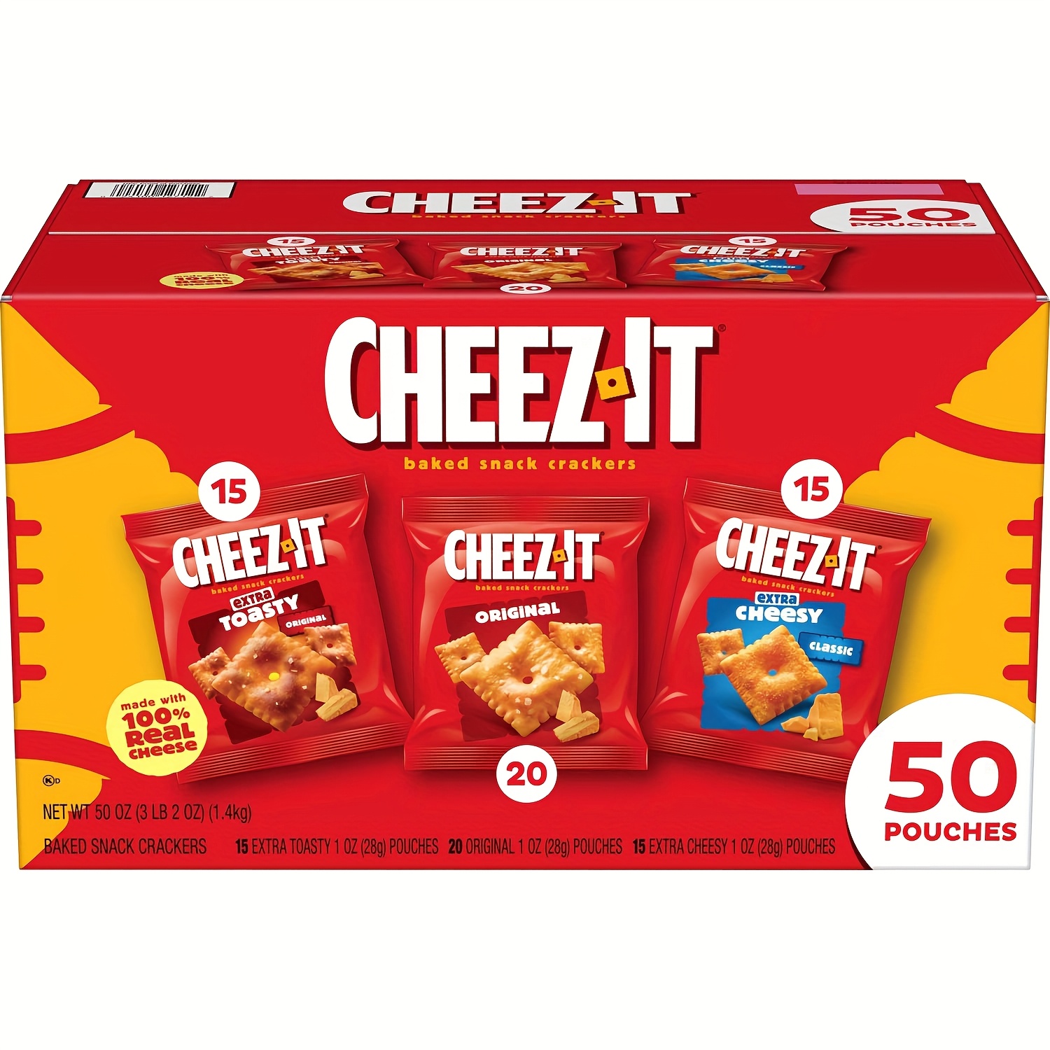 TEMU 50-count Cheez-it Game Time Mix Variety Pack - Baked Crackers With Cheddar, Swiss, Original & White Cheddar Flavors - Gluten-free Snacks