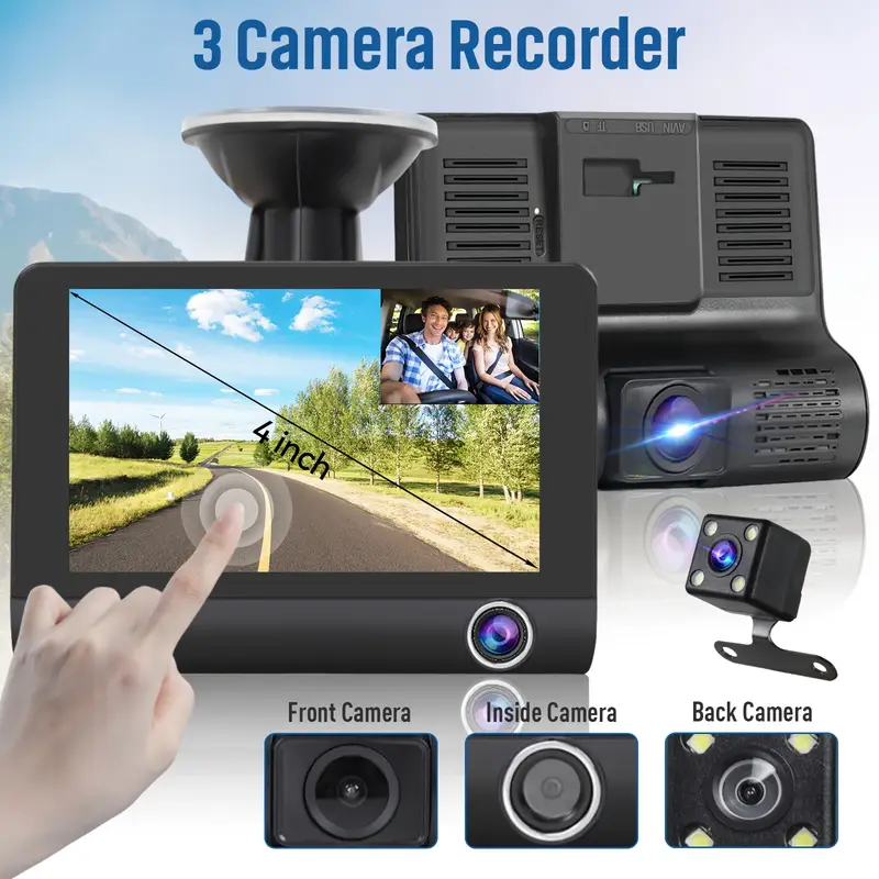 3 Cam in 1 Car DVR Dash Cam Dual Lens Front Camera 4-Inch Touch Screen Full HD 1080P WDR Rear 3 Cam in 1 Car DVR Dash Cam Dual Lens Front Camera 4-Inch Touch Screen Full HD 1080P WDR Rear