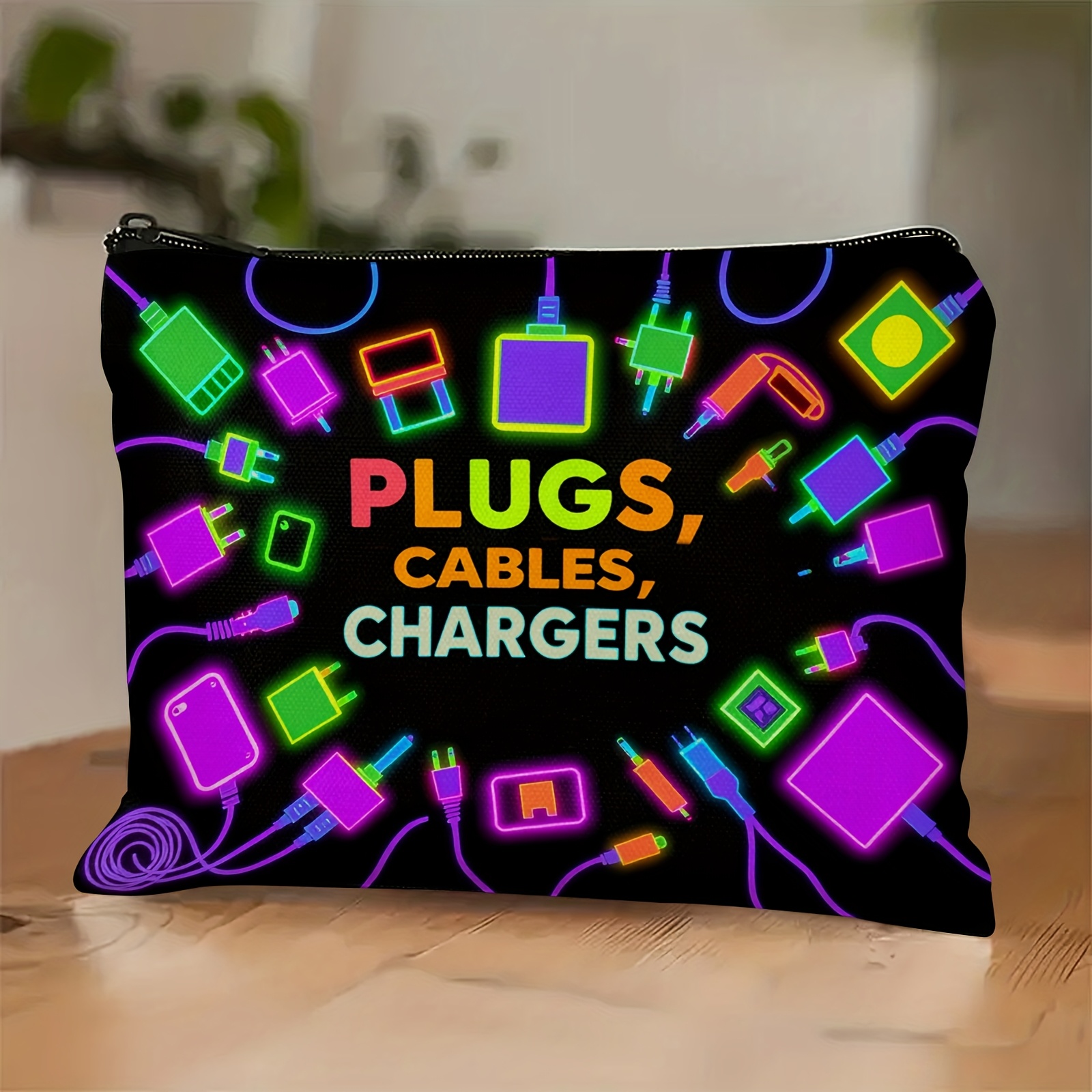 TEMU Pochette Organisatrice Tech Élégante pour Prises, Câbles & - Design Tech, Tissu Durable, Matériau Hypoallergénique, Usage & Voyage - Accessoire