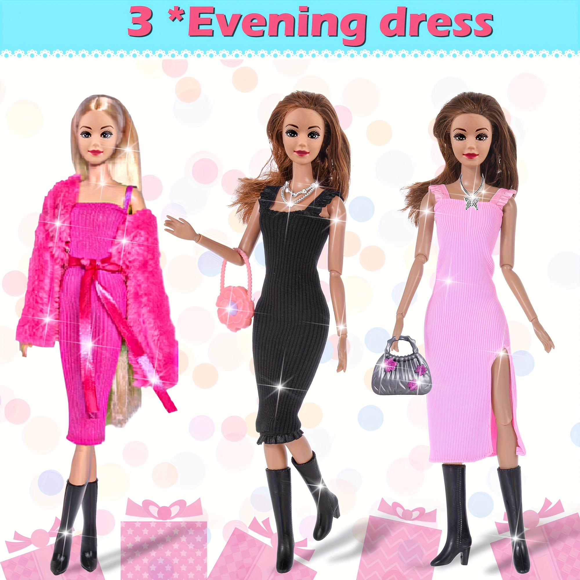 Muñeca de pulgadas con armario de ropa de muñeca que vestidos de  moda largos, zapatos, bolsos y accesorios para niñas de años en