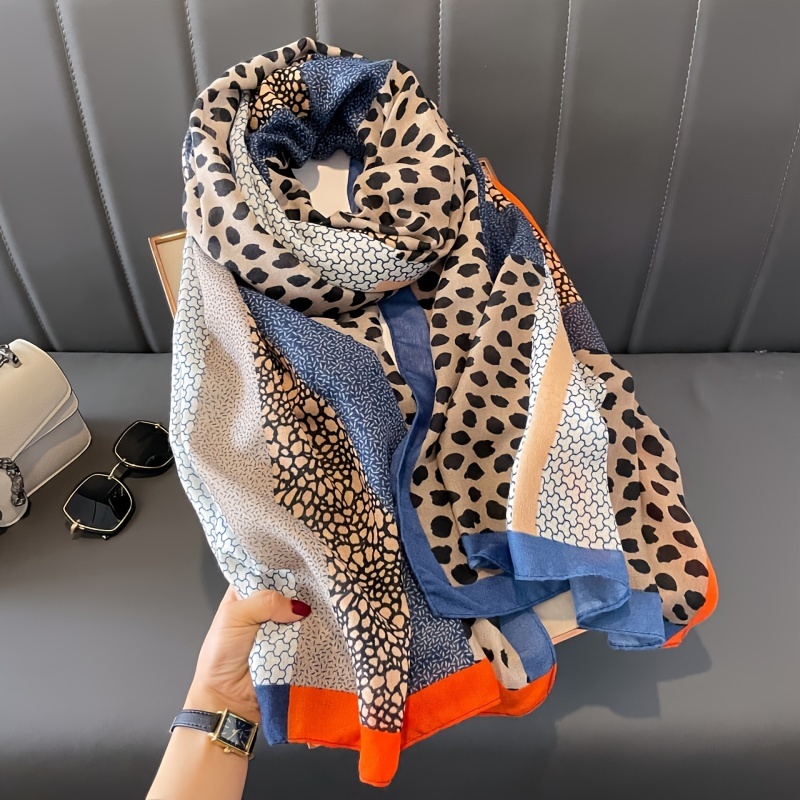 Elegant Leopard Print Scarf for Women, Warm & Windproof