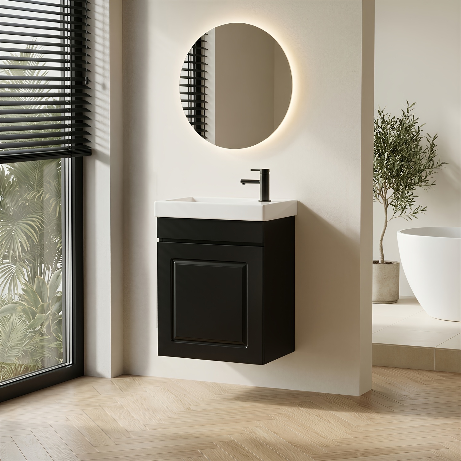 Image of Bathroom Vanity Unit With Ceramic Sink, Wall-mounted Bathroom Vanity, Suitable For Small Bathrooms And Toilets. Dimensions: 52.3 X 41 X 21.9 Cm