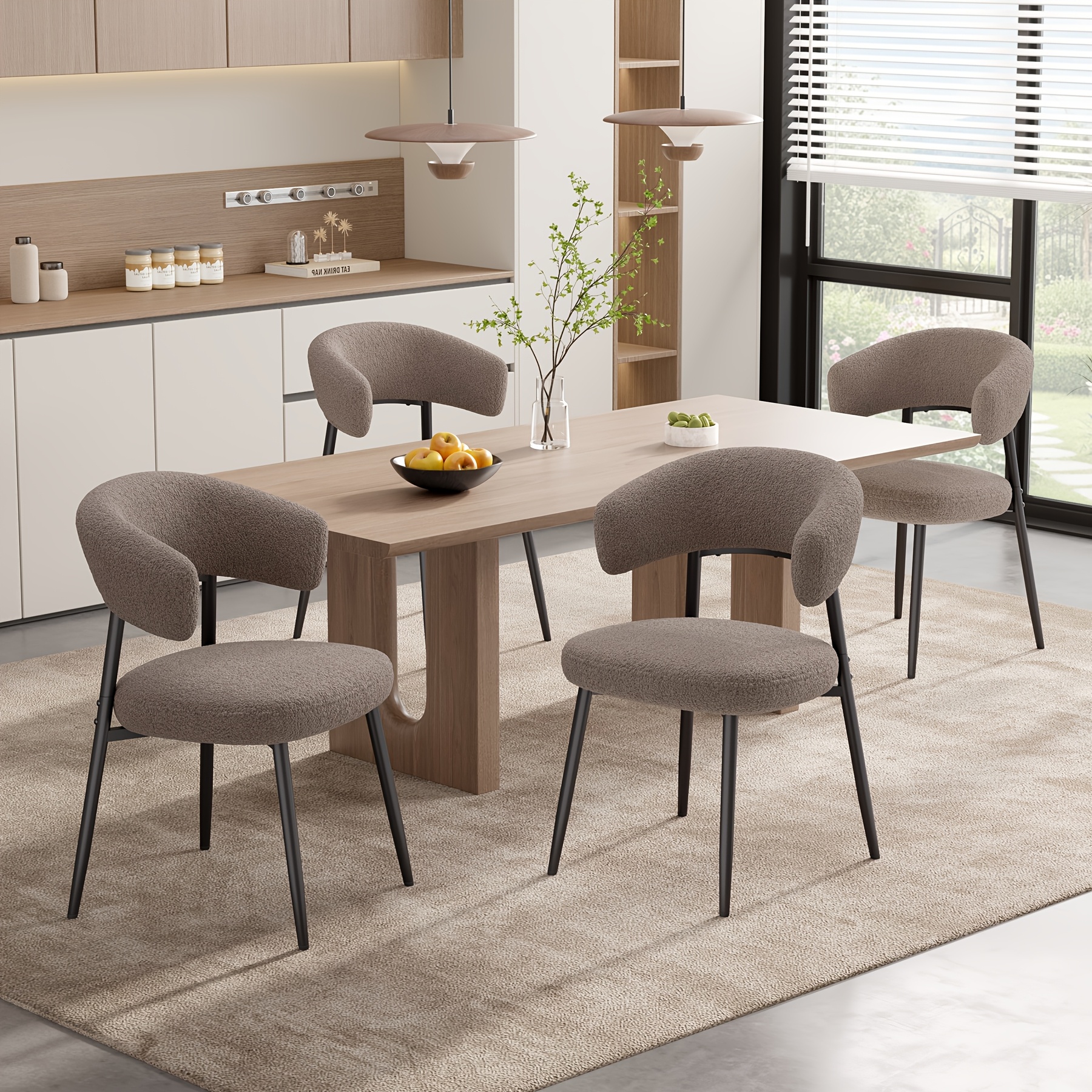 Image of Dining Chairs Set Of 4, Plush Teddy Boucle Upholstered Chairs With Curved Backrest, Thick Padded Seat & Metal Legs, Cozy Modern Kitchen And Dining Room Side Chairs