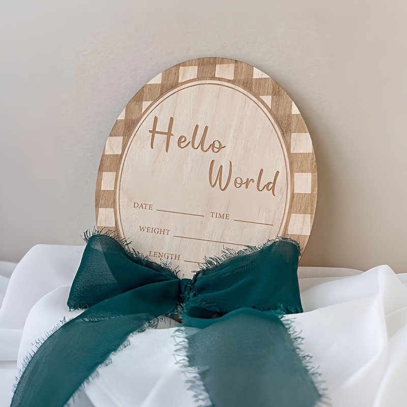 Hello Sign Wooden Oval Decorative Plaque for Youngster Arrival
