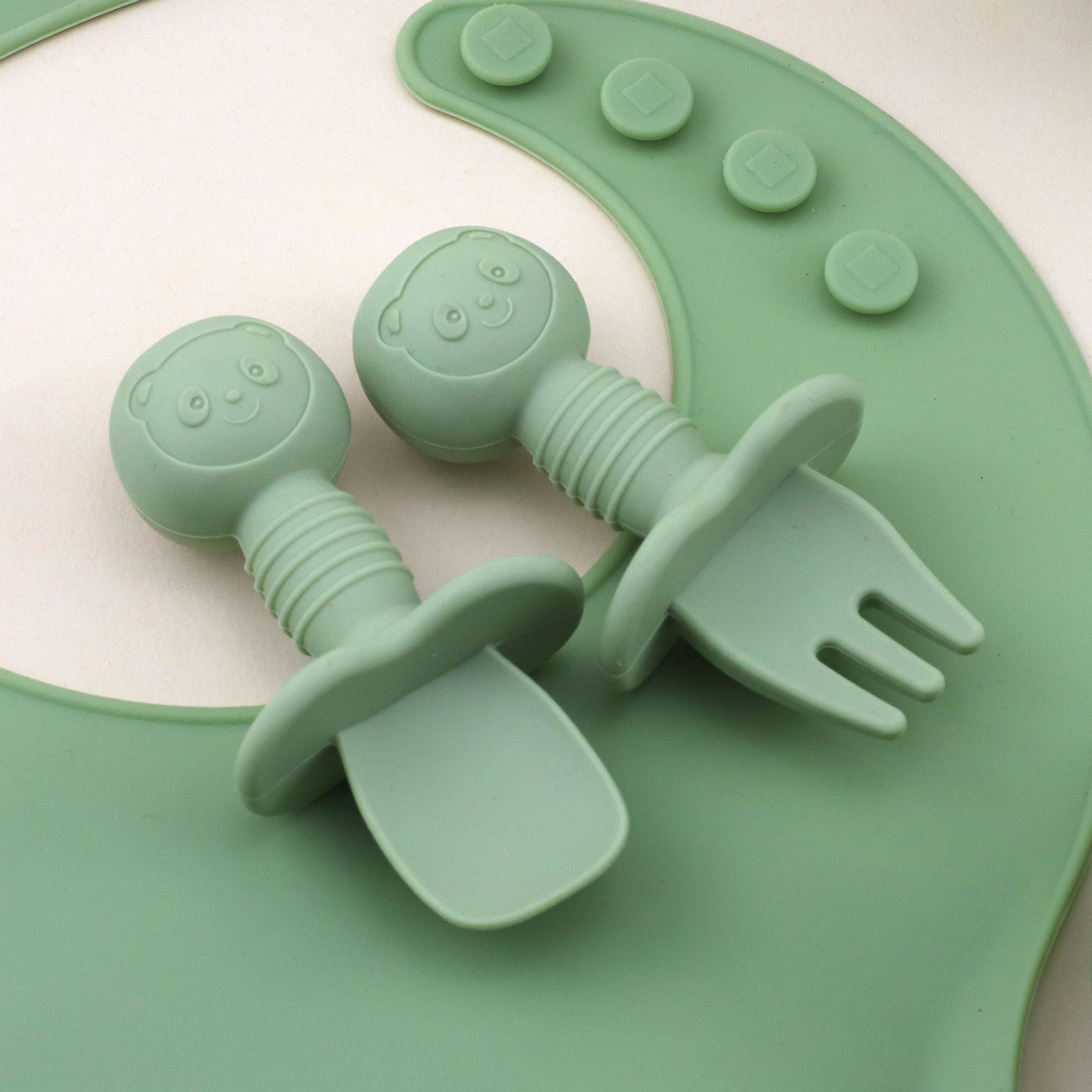 9pcs 1set silicone feeding set for and   including silicone bib silicone suction plate silicone suction bowl suction straw cup snack cup silicone spoon and fork   food licking spoon and fork food grade silicone cute shape soft and safe details 4