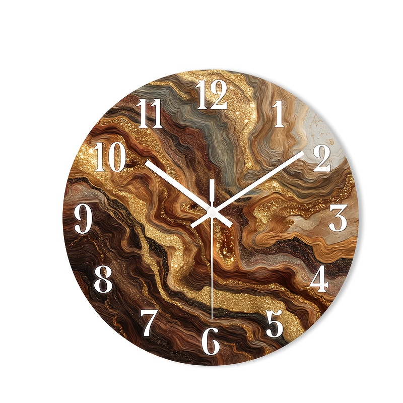 TEMU 1pc Silent Wall Clock Non-ticking Wooden, Decorative Circular Clock Hd Glossy Lamination Finish Abstract Marble Texture Clock For Dining Room,