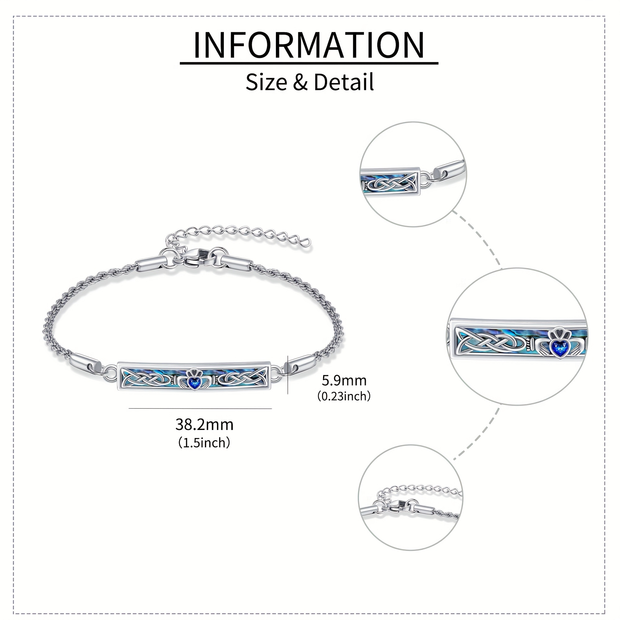 S925 Sterling Silver Claddagh Bracelet with Abalone