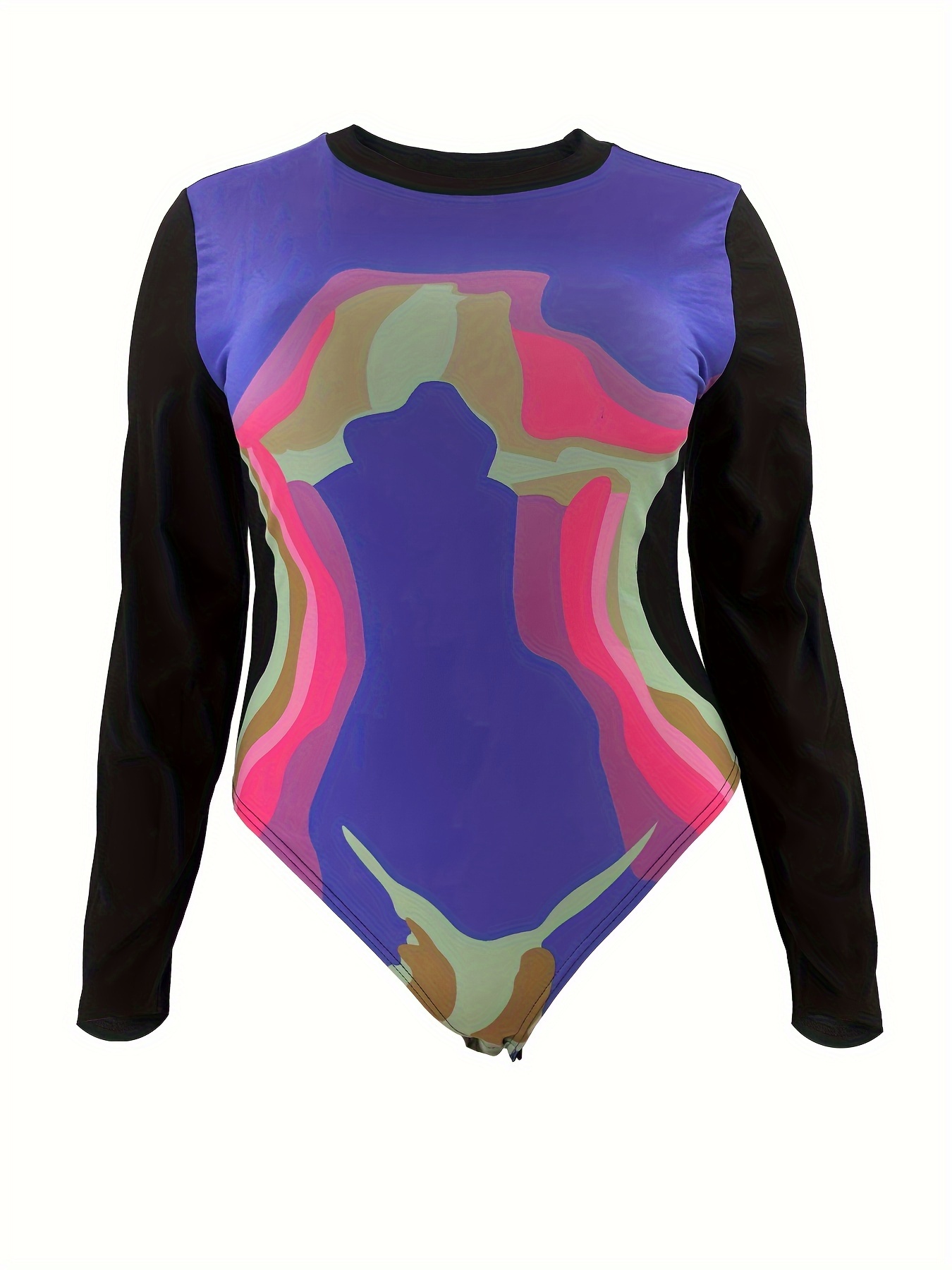 Plus Size Sexy Bodysuit Women's Plus Colorblock Long Sleeve - Temu  Philippines