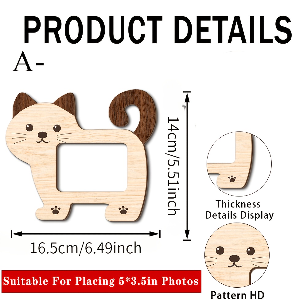 TEMU 1pc Cute Kitten-shaped Wooden Photo Frame, Pet-themed Desktop Stand, Suitable For Saving Kitten Photos / Bedside Table And Desk Decor / Bedroom