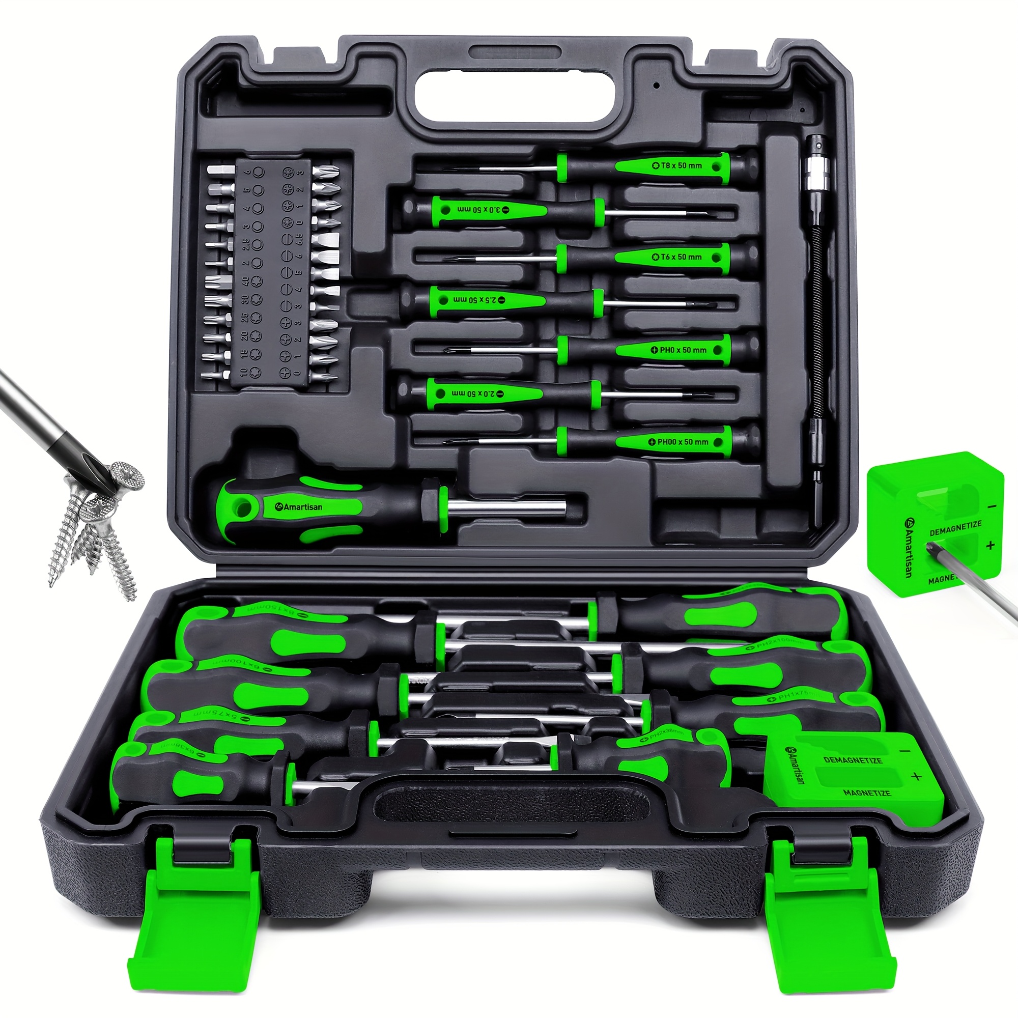 43pcs Set Of Magnetic Screwdriver Tools, Including Slotted, Cross, Hexagonal, Meter-shaped, Plum And Precision Screwdriver Sets, Magnetic Demagnetization Tools (green)