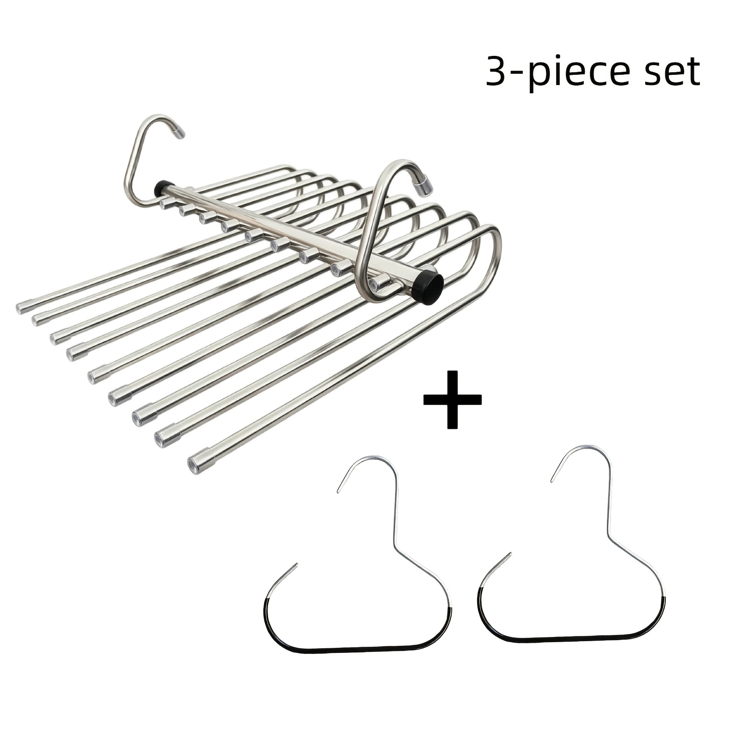 TEMU 3pcs Set Wardrobe Storage Rack - 9 Rods Metal Stainless Steel Pants Hanger And 2 Hat Rack Set, Multi-functional Foldable Pants Rack/hat Tie