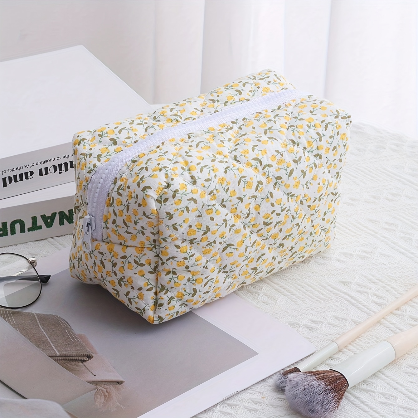 TEMU 1pz Borsa Cosmetici Trapuntata , Grande Capacit� per Toilette e Penne con a Quadri. Design , e in Stile Ins, Accessorio per Donne Eleganti