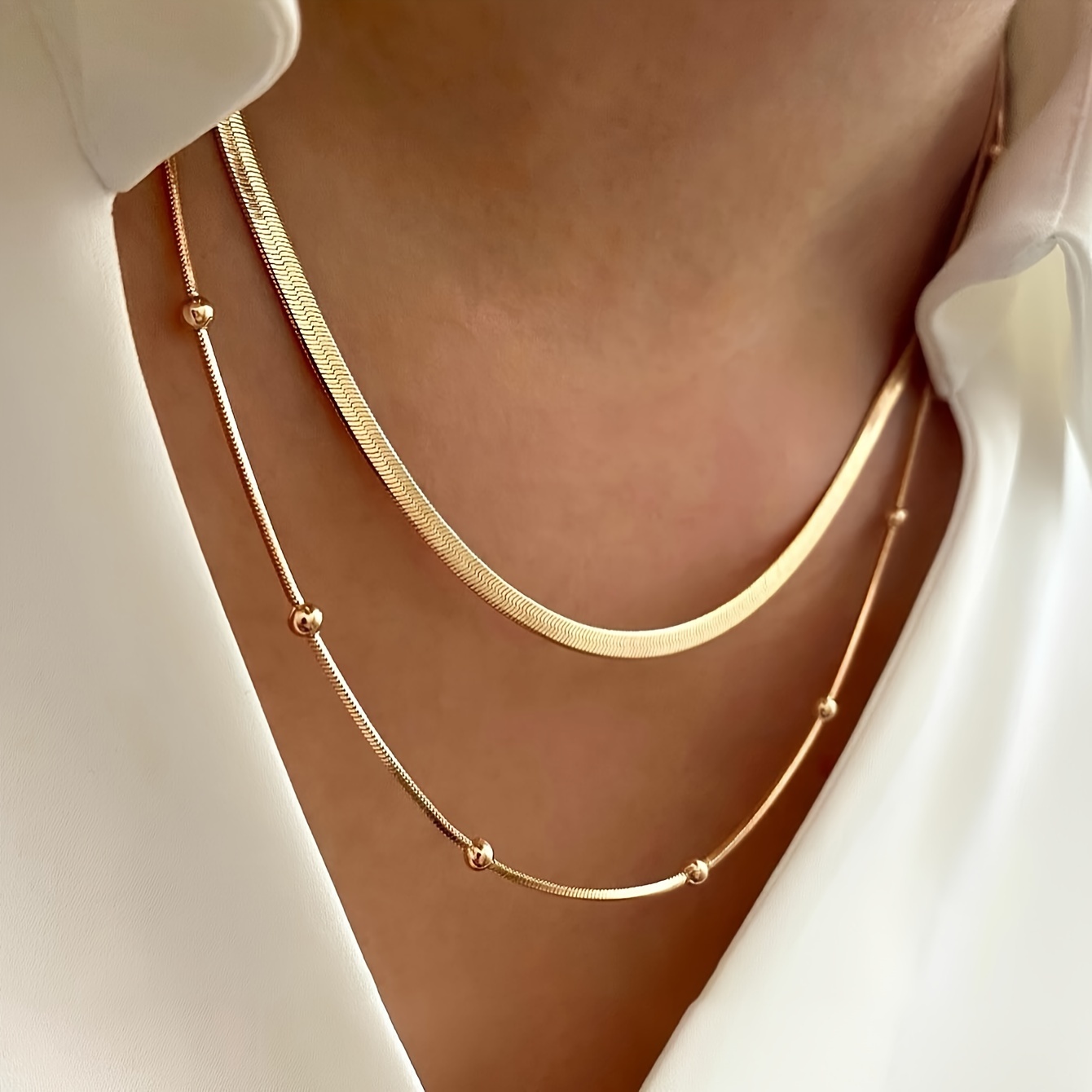 

2pcs Elegant Stainless Steel Double-layer Necklace Set For Women - , For Daily & Gift