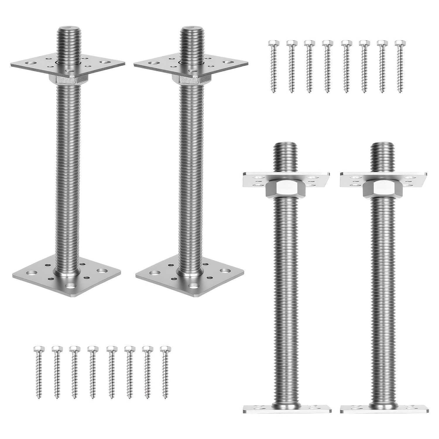 Height-adjustable Post Bracket, 80 X 80mm (height Adjustable 30-250mm), Silvery/black, Galvanised Support Base, Screw-fixed Base Plate, Suitable For Carports, Gazebos And Fencing