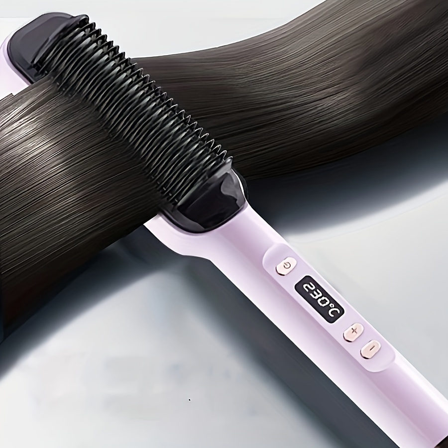 electric hair straightener brush multi purpose hot comb for straightening curling dual voltage wet dry use anti frizz with temperature control and auto shut off function details 6