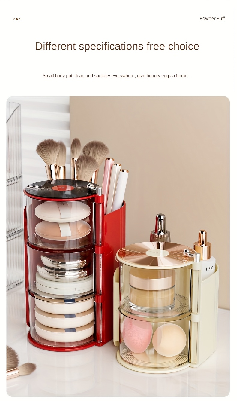 luxury 3c rotating makeup brush puff storage box dustproof multi layer design independent   desk organizer for dressing table bathroom office home use countertop mounting no electricity needed countertop organizer sleek aesthetic durable plastic makeup storage organizer makeup organizer for vanity Product details 7