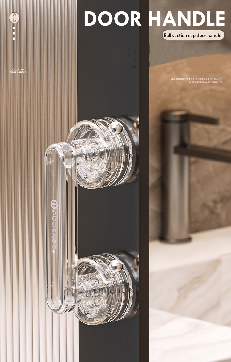 Clear Double Suction Cup Door Handle For Bathroom Kitchen And Fridge Single Handle Plastic Material No Drilling Required